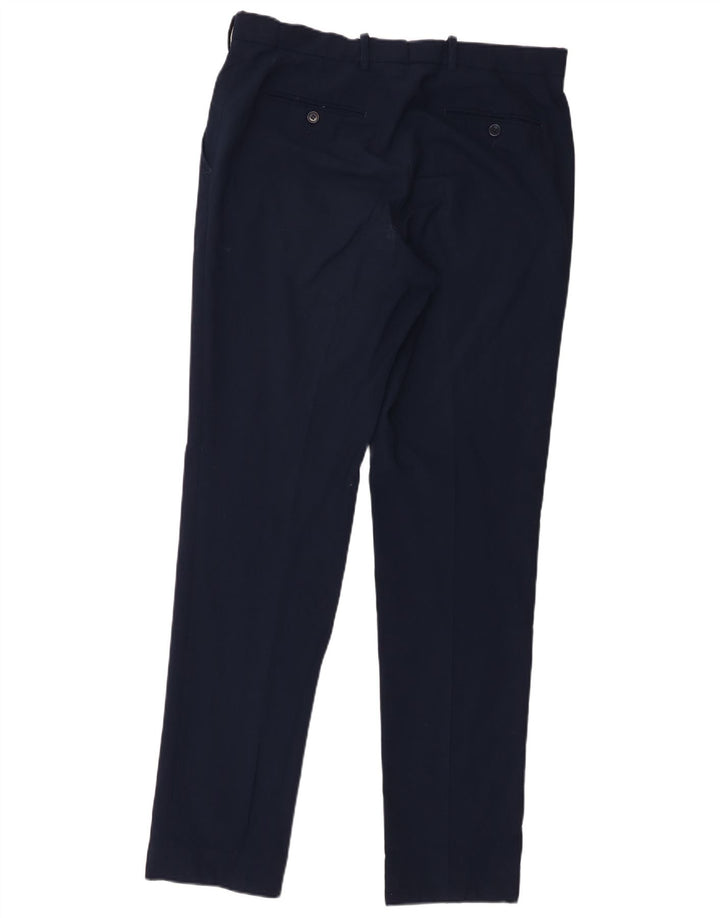 Marks & Spencer Pantalón de traje recto para hombre W34 L33 Lana azul marino