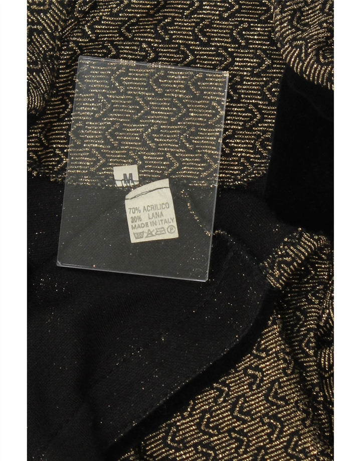 VINTAGE Womens Abstract Pattern Cardigan Sweater UK 14 Medium Gold Acrylic Vintage Vintage and Second-Hand Vintage from Messina Hembry 