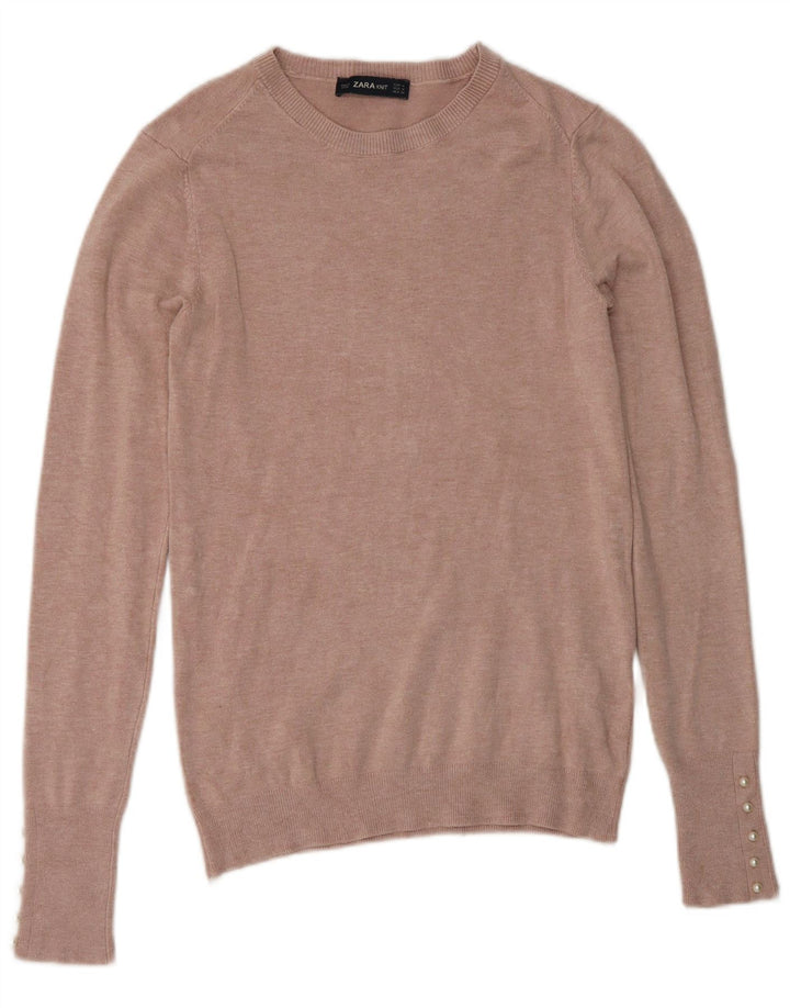 Zara - Jersey con cuello barco para mujer, talla 40, viscosa rosa mediana