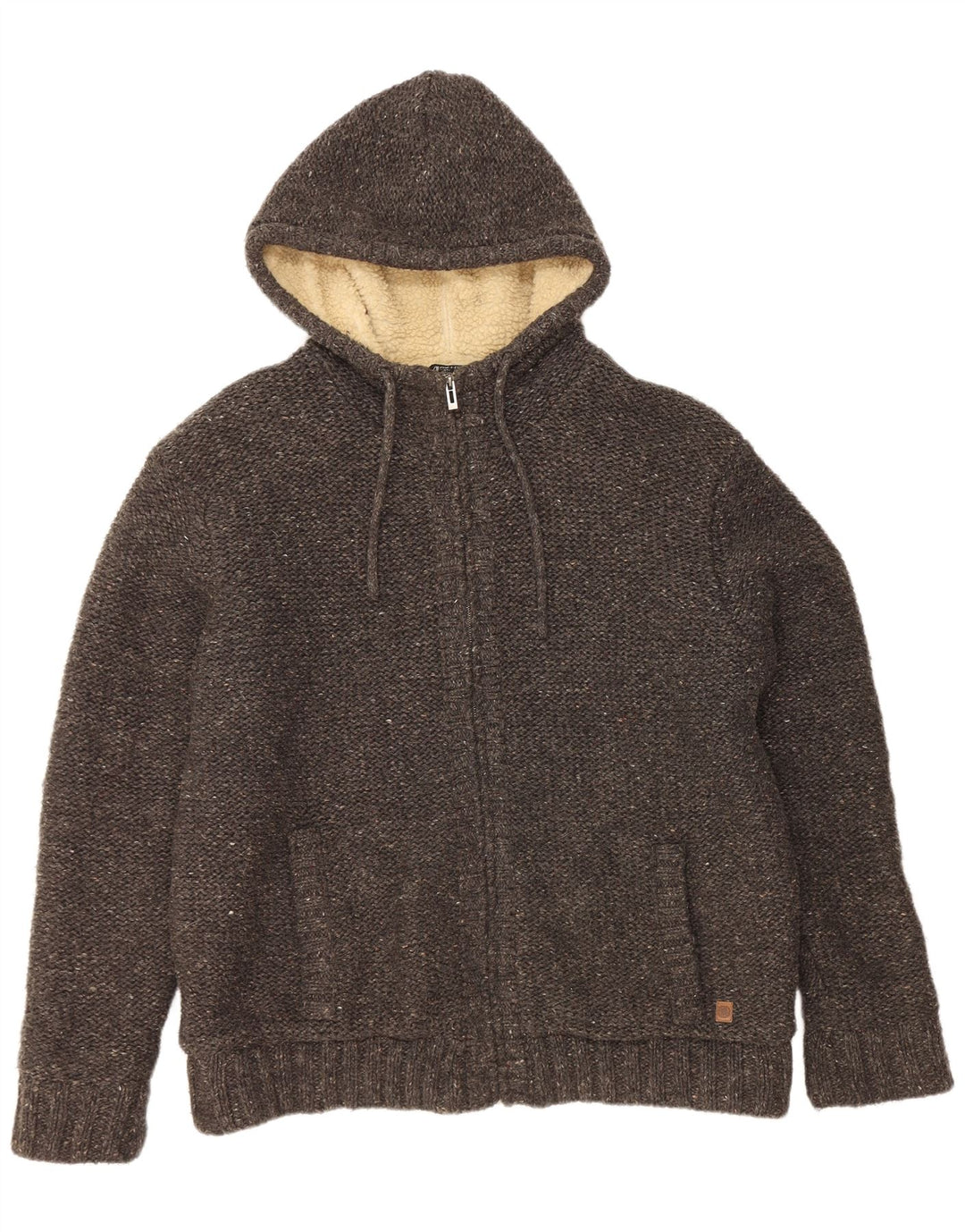 AUTÉNTICO Suéter tipo cárdigan Sherpa con capucha para hombre 2XL Acrílico moteado gris