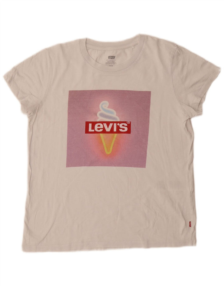 LEVI'S Camiseta gráfica para mujer Top UK 12 Medium White Cotton
