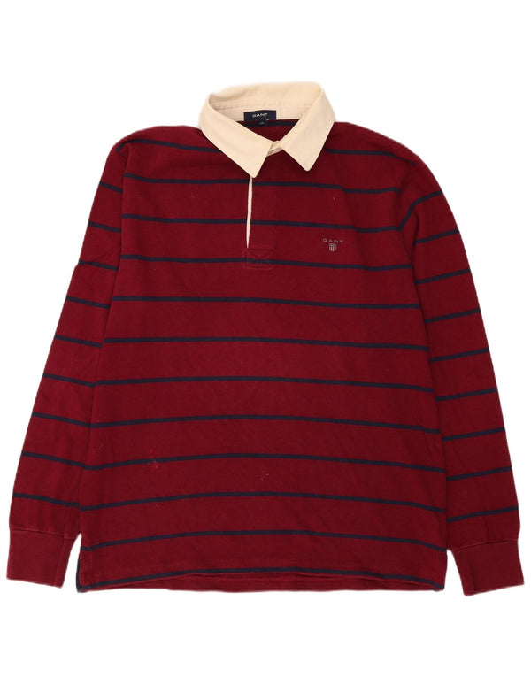 Gant Polo de rugby de manga larga para hombre, talla 2XL, algodón a rayas burdeos