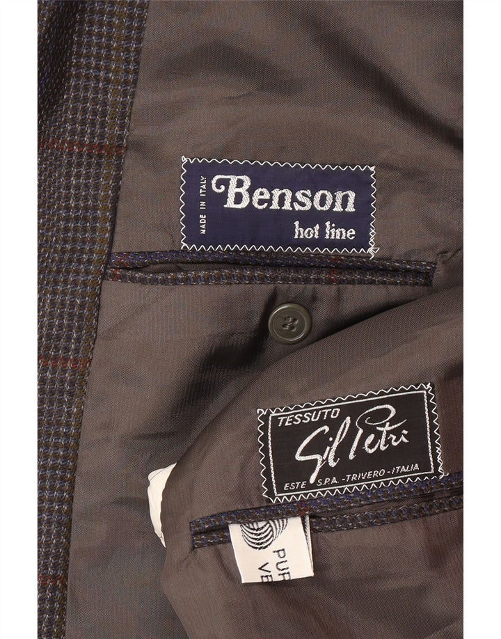 Vintage hombres 2 botones Blazer chaqueta Reino Unido 38 medio azul comprobar lana virgen
