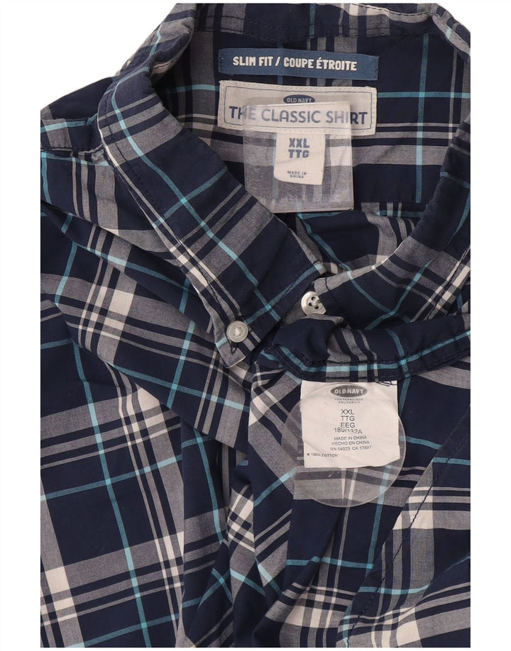 Camisa ajustada de manga corta para hombre Old Navy 2XL Algodón a cuadros azul marino