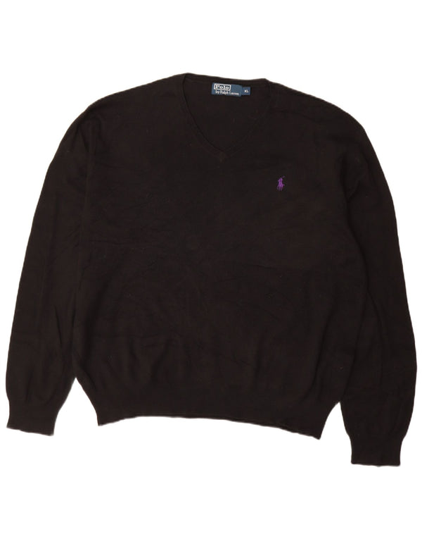 Polo Ralph Lauren - Jersey con cuello en V para hombre, talla XL, algodón negro