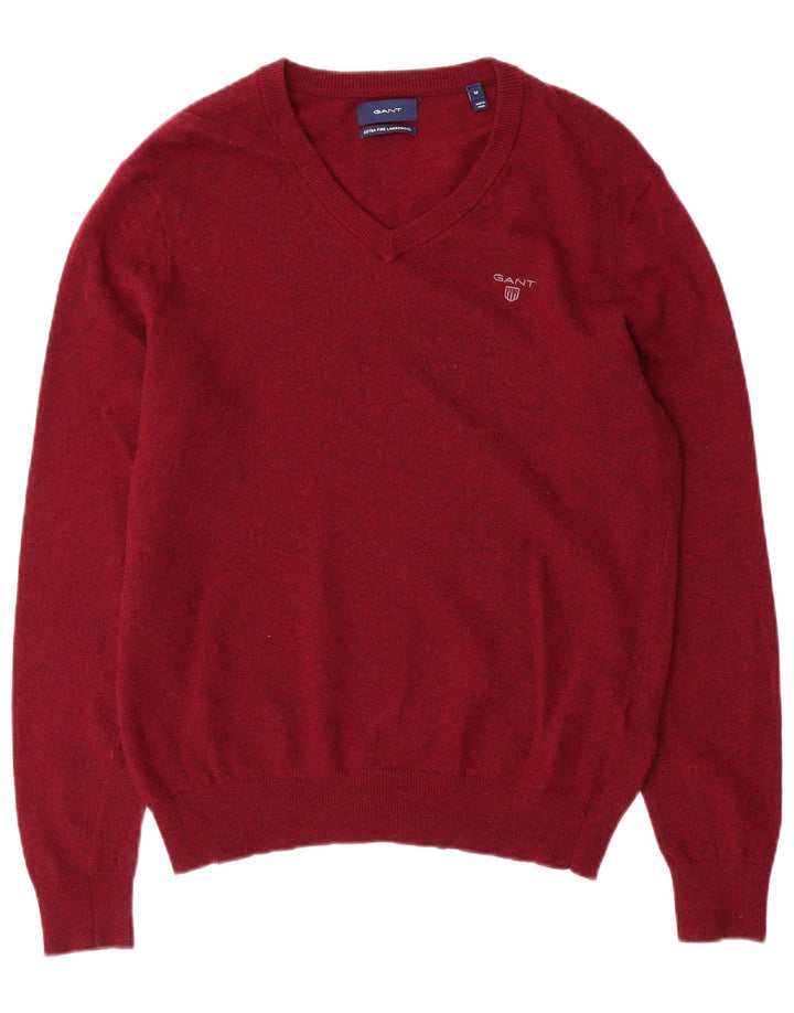 Gant Jersey con cuello en V de lana de cordero en color burdeos medio