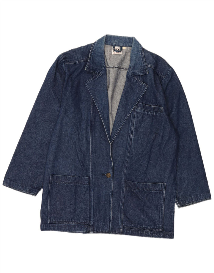 Vintage mujer 1 botón denim Blazer chaqueta Reino Unido 16 azul grande