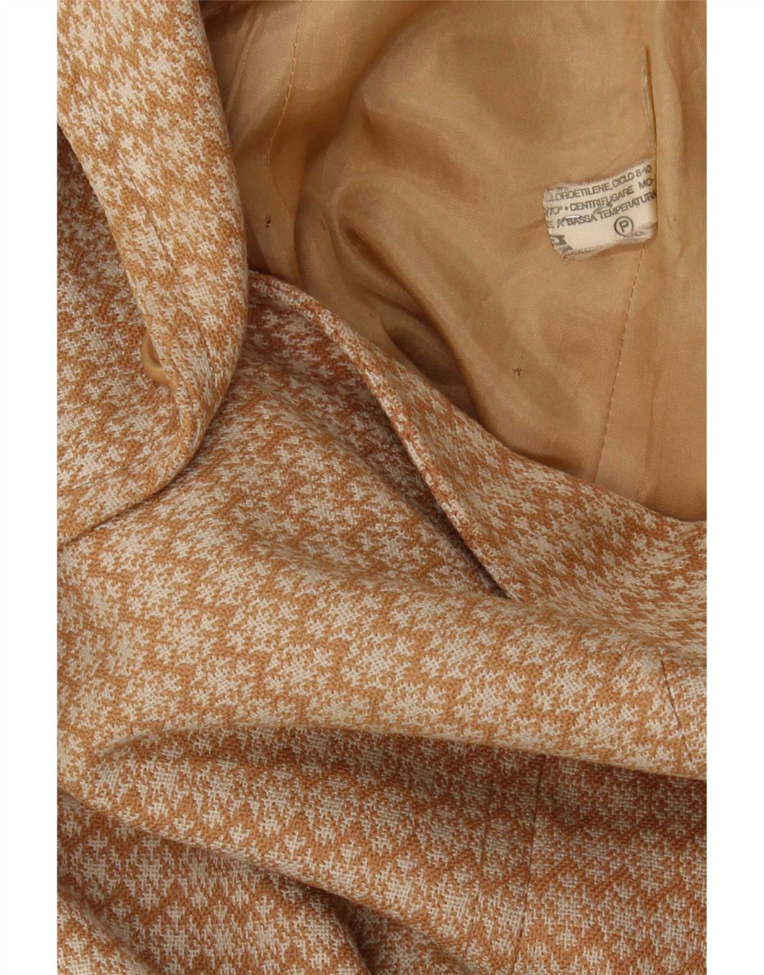 Vintage mujer abrigo Reino Unido 10 pequeño beige geométrico