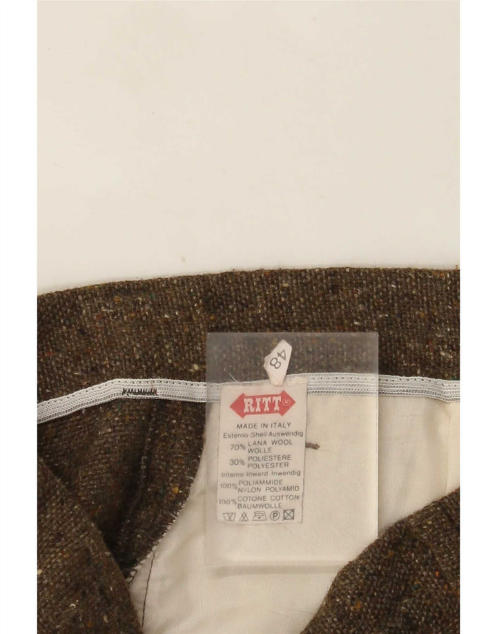 Ritt Pantalones de traje con pinzas para hombre IT 48 Medium W32 L30 Lana moteada de color caqui