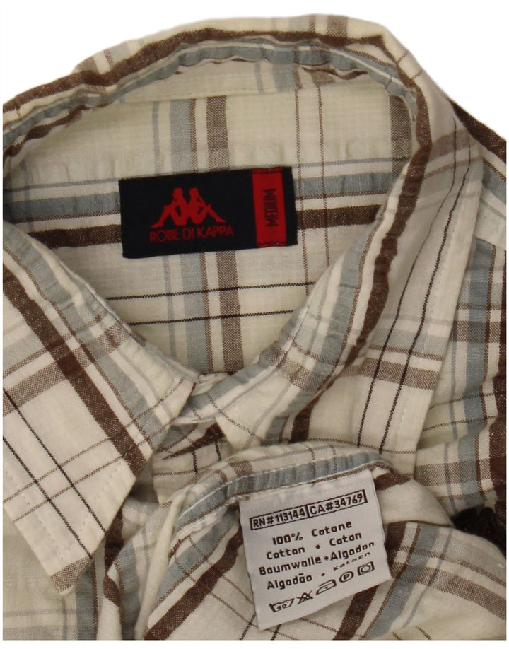 Kappa Hombre Camisa De Manga Corta Medium Off White Check Cotton
