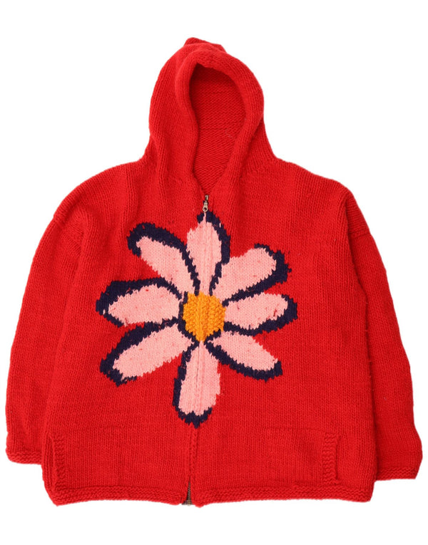 Vintage mujer gráfico con capucha cardigan suéter Reino Unido 22 3XL rojo floral