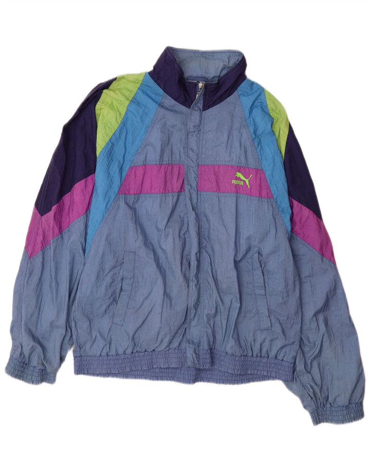 PUMA Chaqueta de chándal para hombre, color azul medio, poliamida con bloques de color