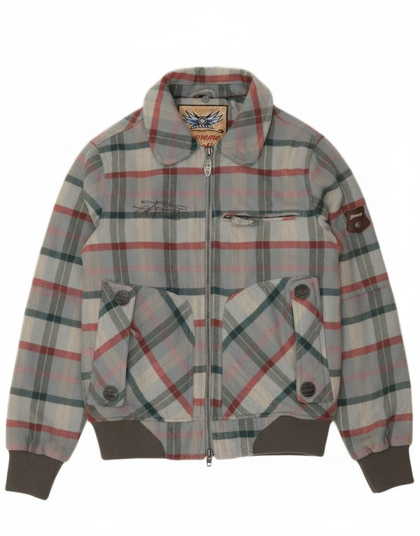 Iguana Chaqueta Bomber para Hombre UK 34 XS Lana a Cuadros Gris