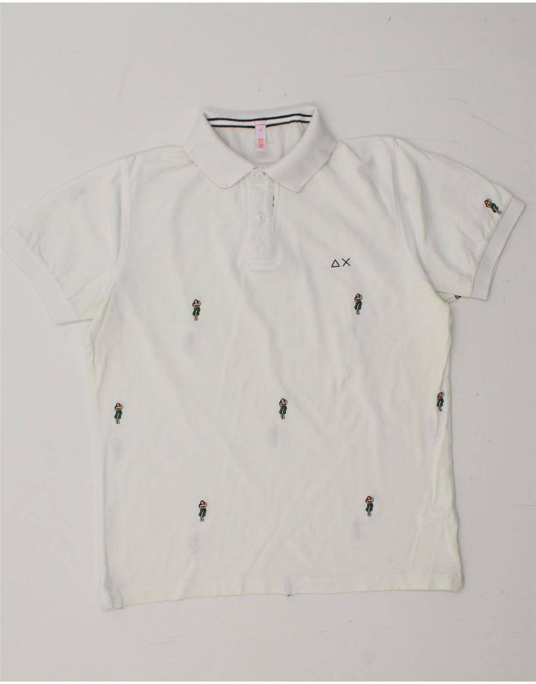 SUN68 Polo para hombre pequeño de algodón con lunares blancos