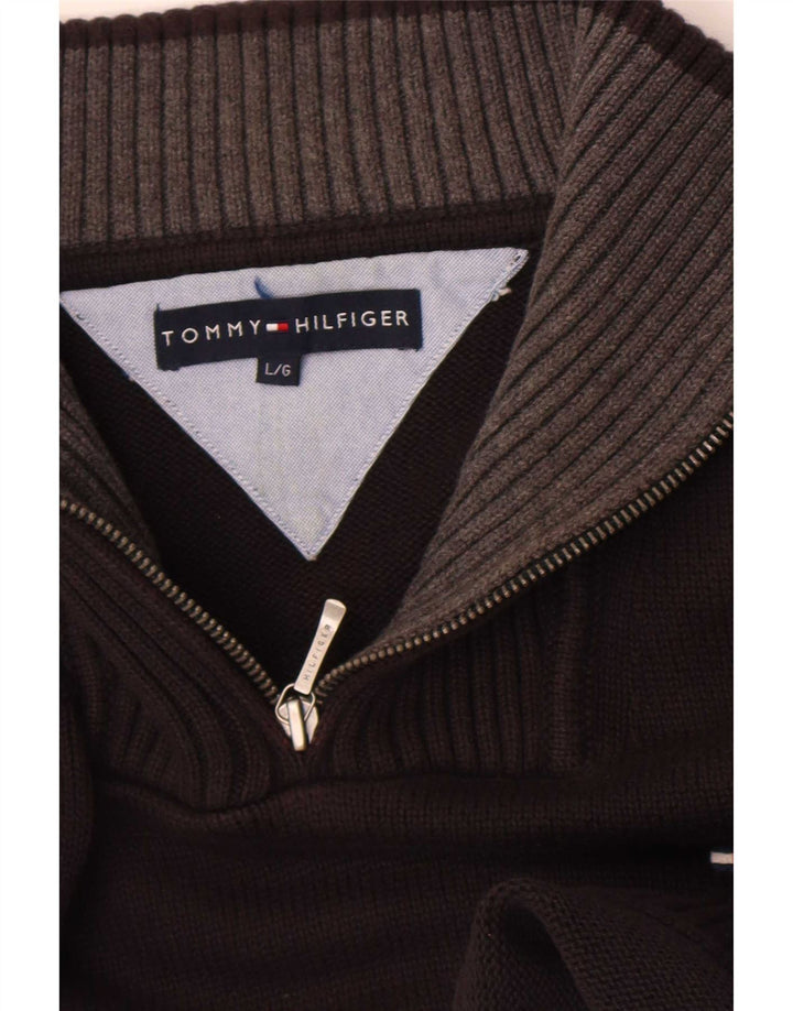 Tommy Hilfiger Jersey con cuello y cremallera para hombre, talla grande, negro