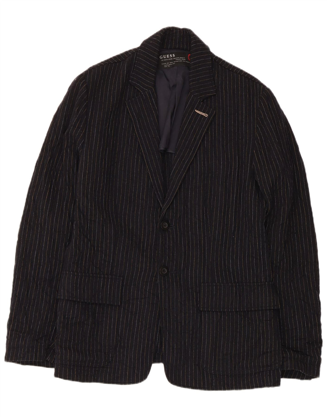 Guess Chaqueta tipo blazer de 2 botones para hombre UK 38 Mediana lana a rayas azul marino