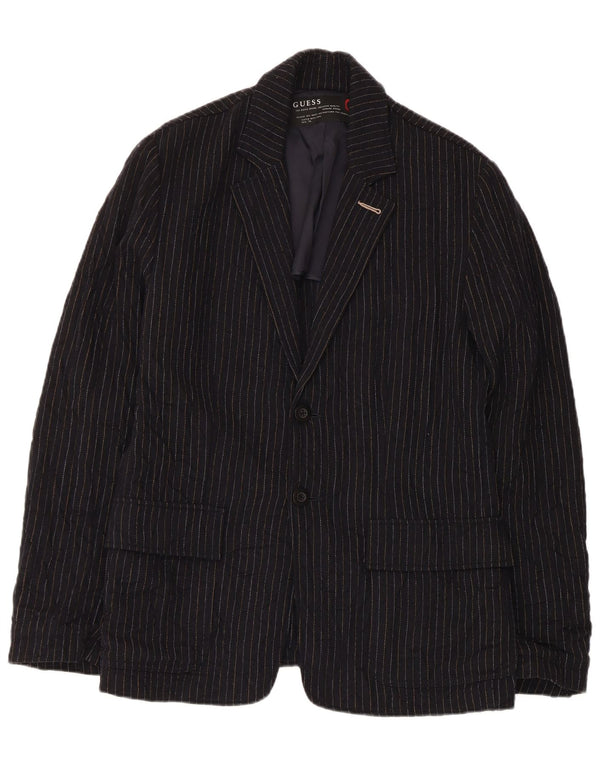 Guess Chaqueta tipo blazer de 2 botones para hombre UK 38 Mediana lana a rayas azul marino
