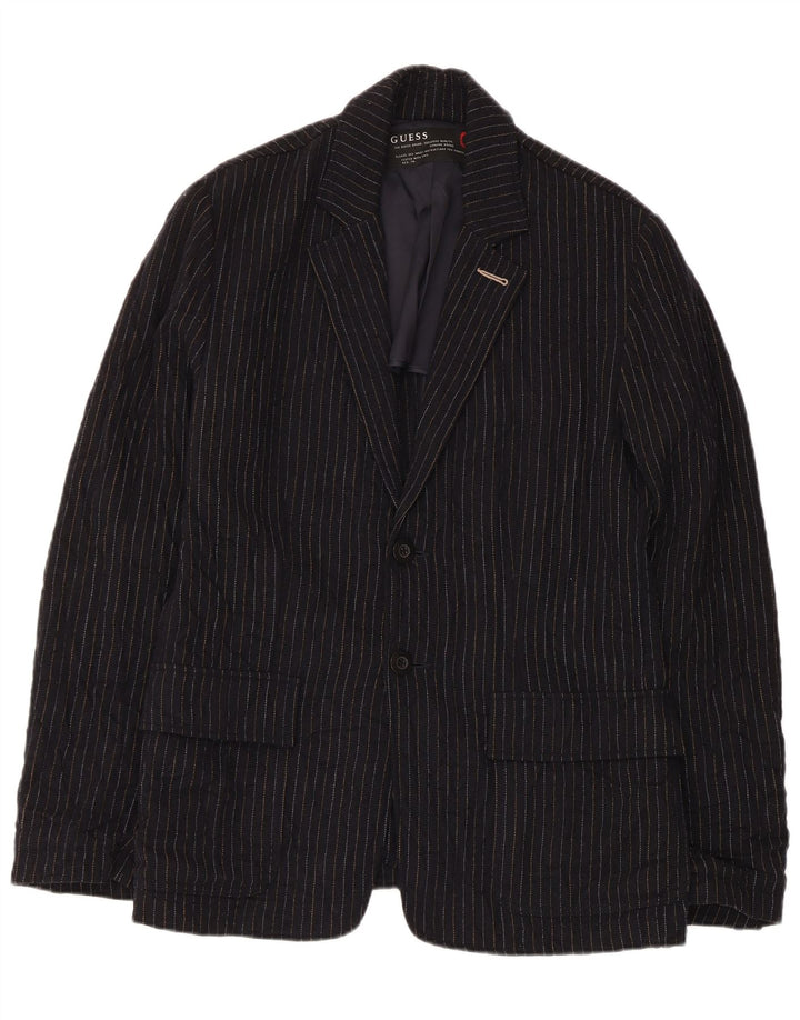Guess Chaqueta tipo blazer de 2 botones para hombre UK 38 Mediana lana a rayas azul marino