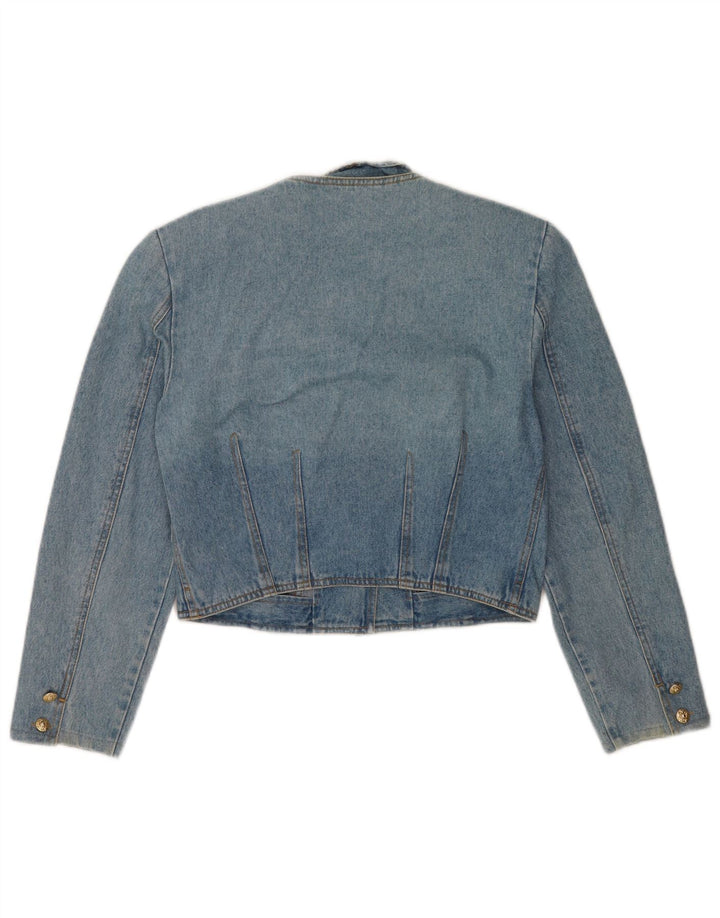 VINTAGE Womens Crop Denim Jacket UK 10 Small Blue