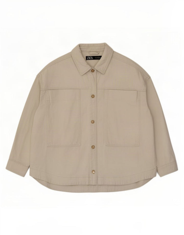 Zara Mujer Chaqueta Vaquera Extragrande UK 40 Grande Algodón Blanco Roto