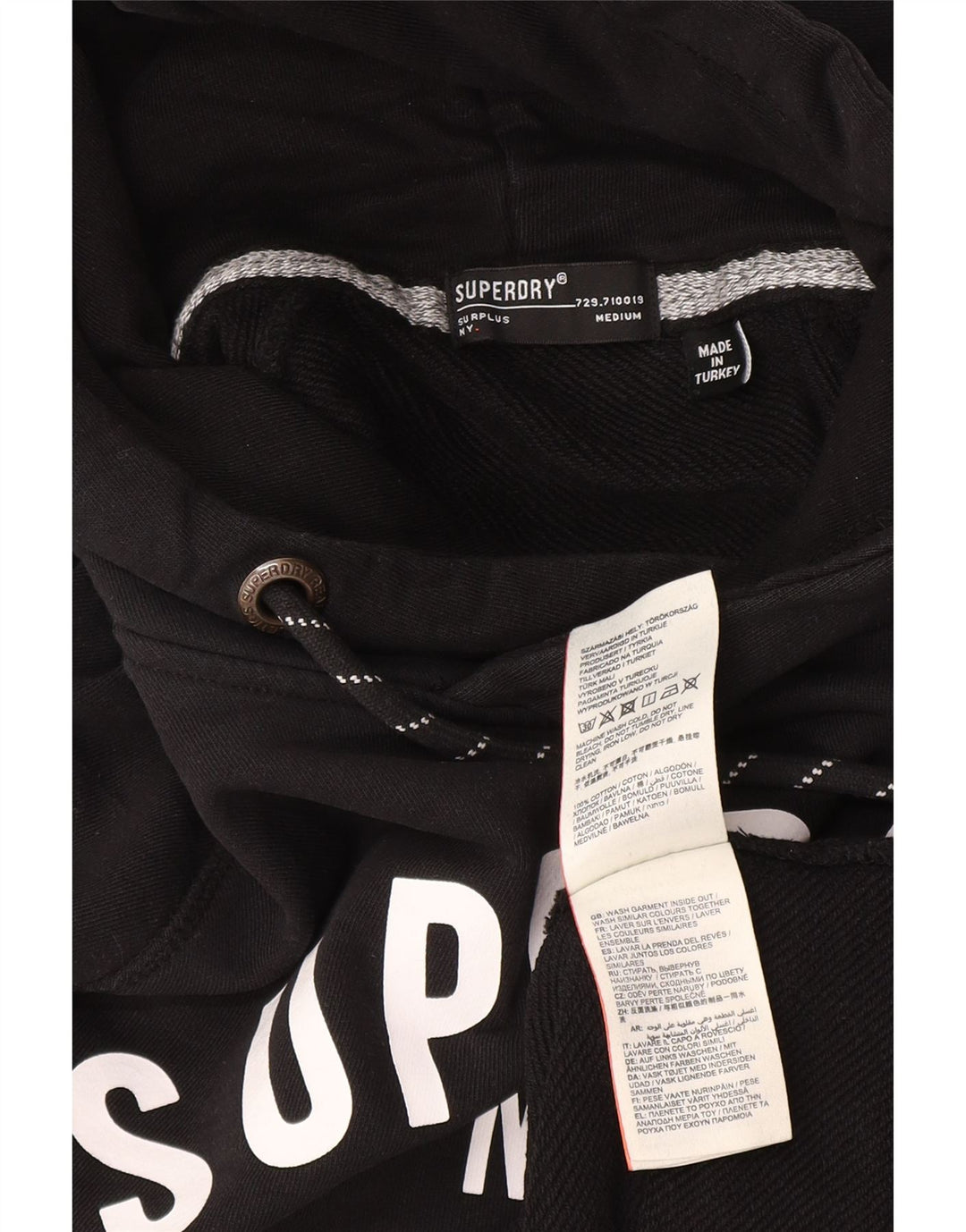 Superdry Jersey con capucha gráfica de algodón negro mediano para hombre