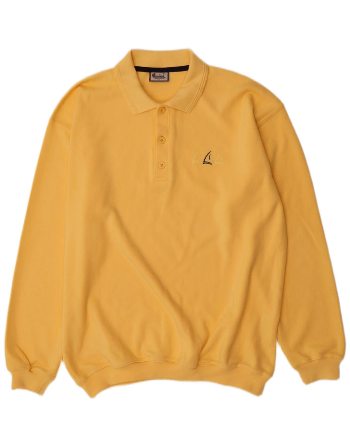 Vintage hombres polo cuello jersey suéter grande algodón amarillo
