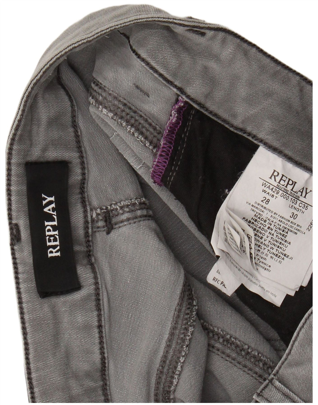 REPLAY Vaqueros ajustados para mujer W28 L30 Algodón gris