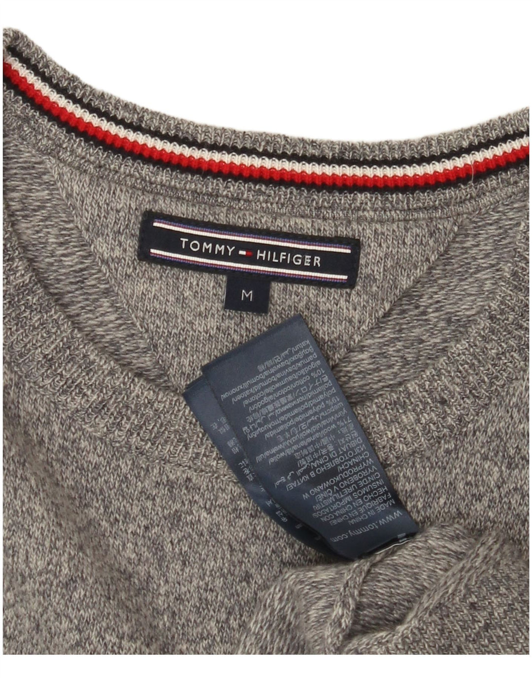 TOMMY HILFIGER Jersey de cuello redondo para hombre de lana gris medio con bloques de color