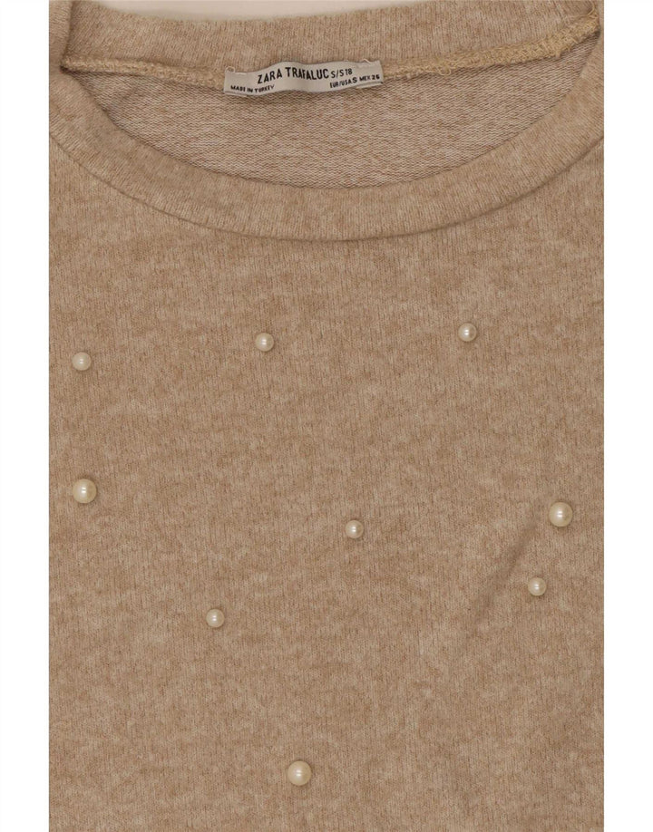 Zara Mujer Trafaluc Blusa Extragrande Reino Unido 10 Pequeño Beige Manchado