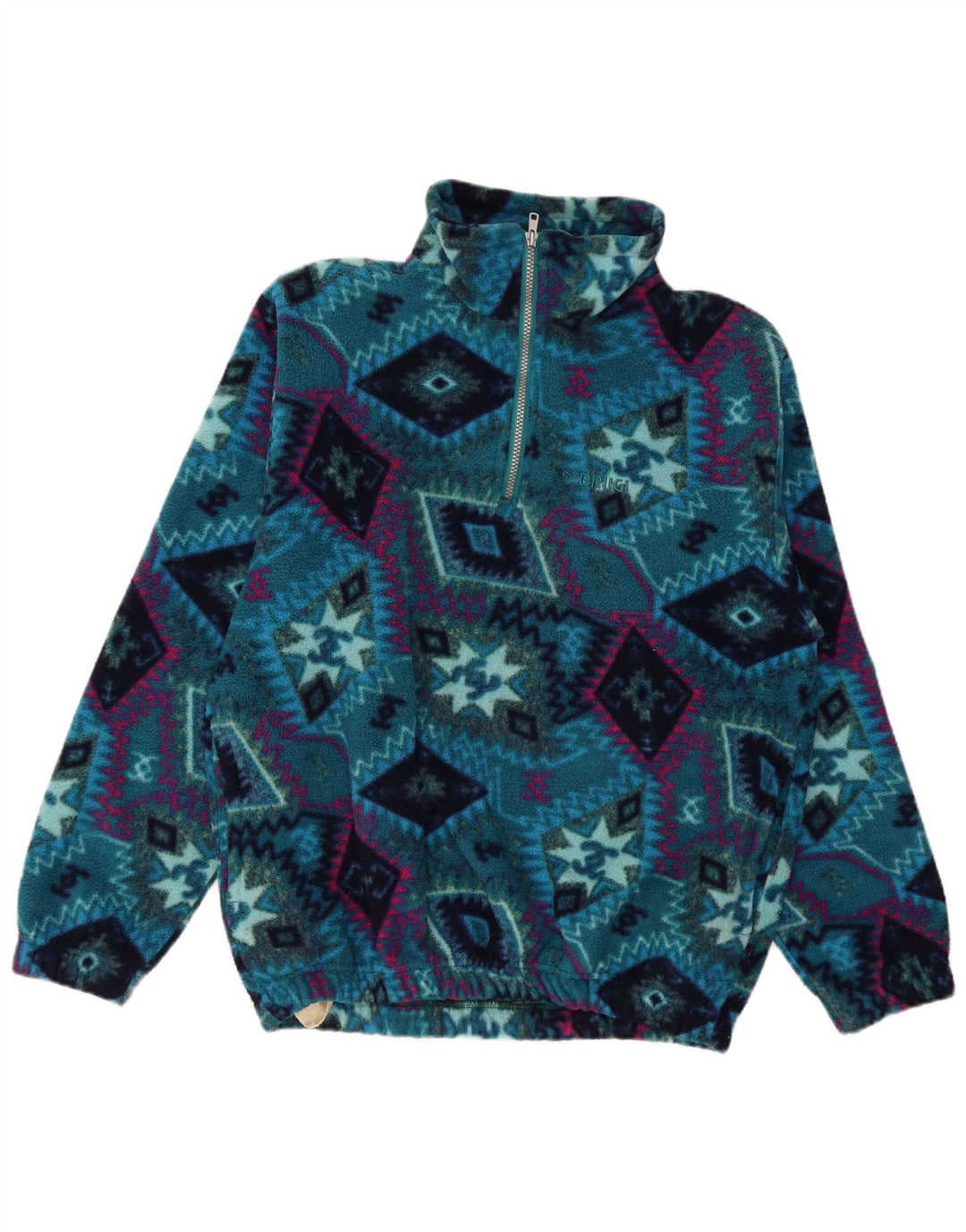 Brugi Hombre Jersey De Forro Polar Con Cremallera Y Cuello Grande Poliéster Geométrico Azul