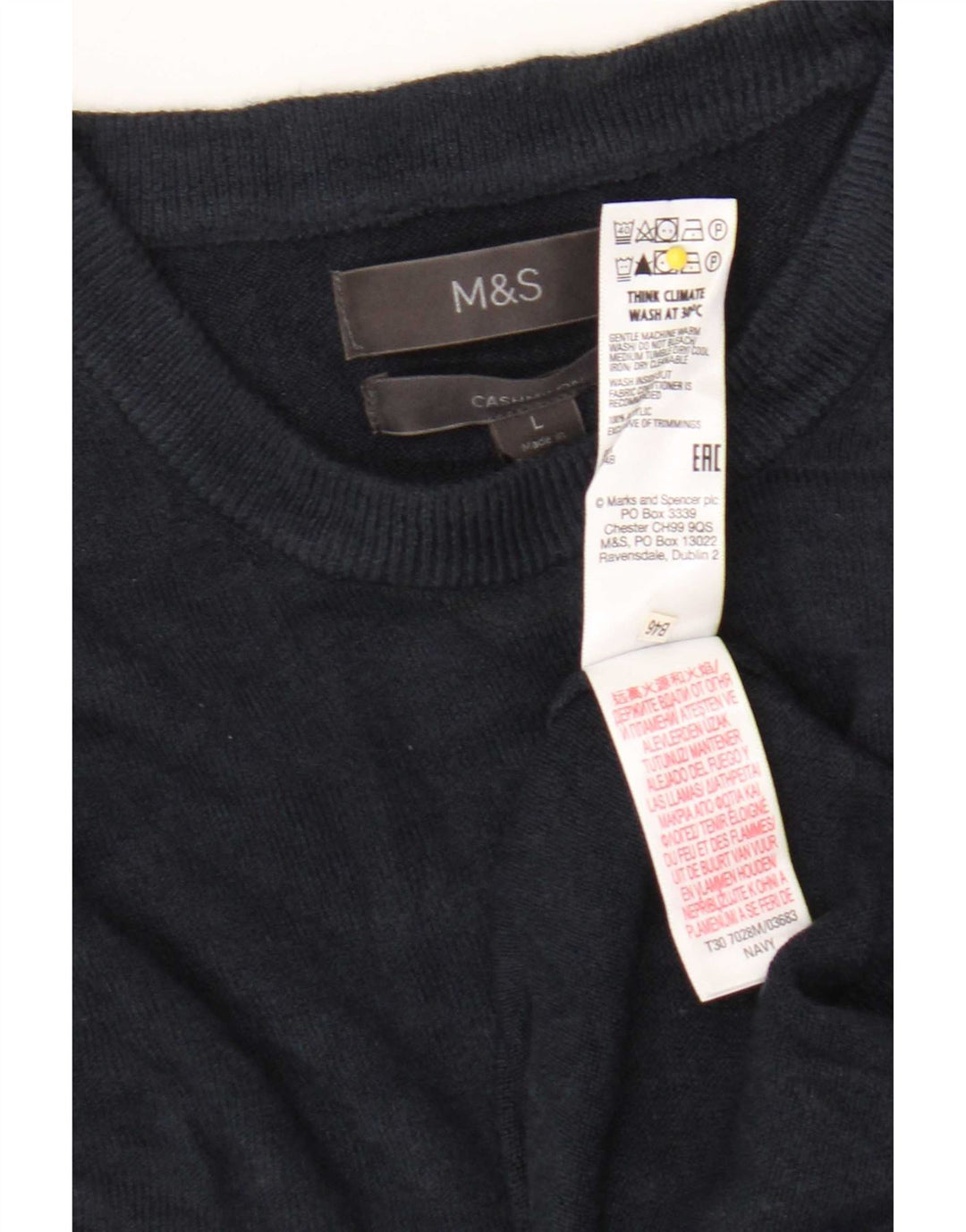 Marks & Spencer - Jersey de cuello redondo para hombre, talla grande, acrílico azul marino