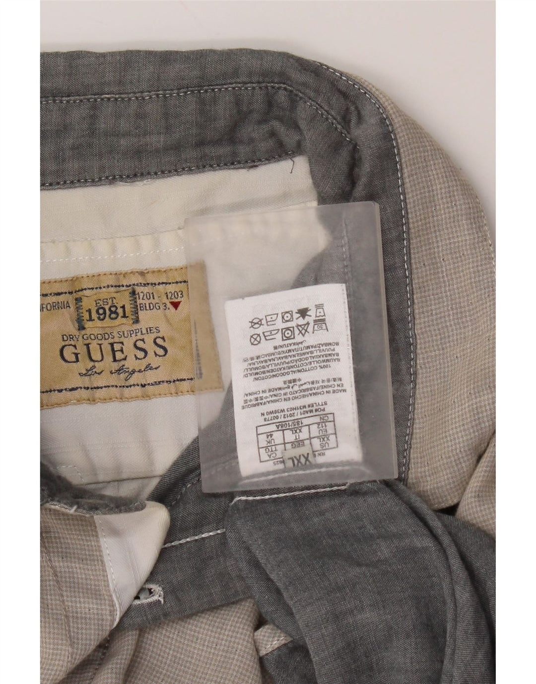 Camisa Guess Hombre 2XL Algodón Vichy Gris