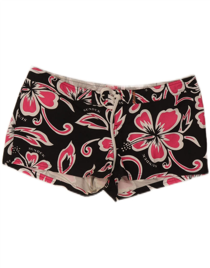 SUNDEK Pantalones cortos de natación para mujer US 6 mediano negro floral poliéster