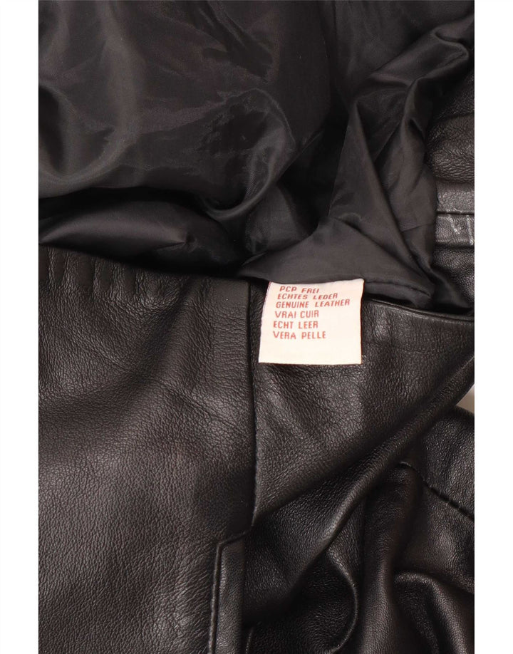 Vintage mujer cuero Blazer chaqueta EU 40 cuero negro medio