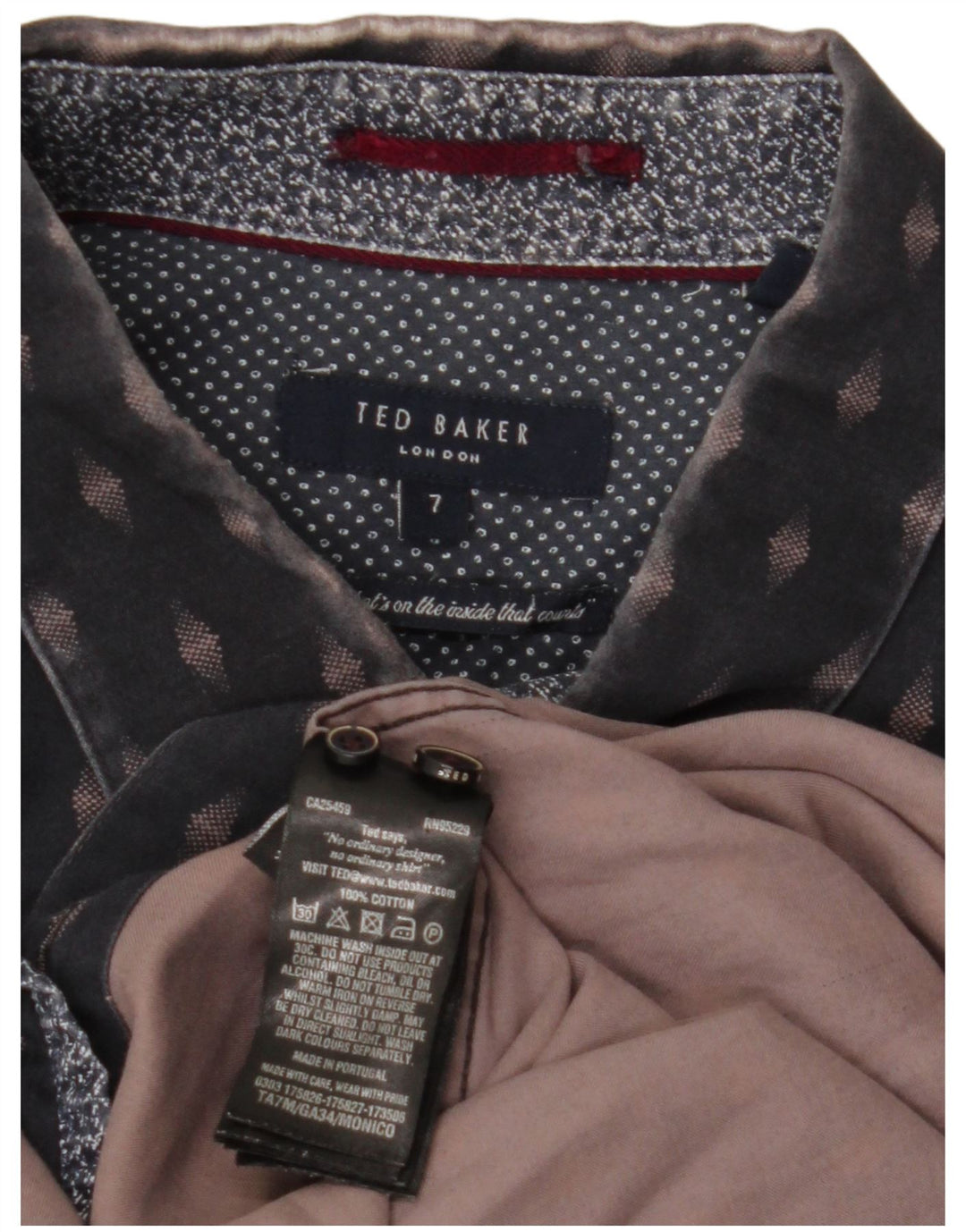 TED BAKER Camisa para hombre Talla 7 3XL Azul marino Algodón geométrico