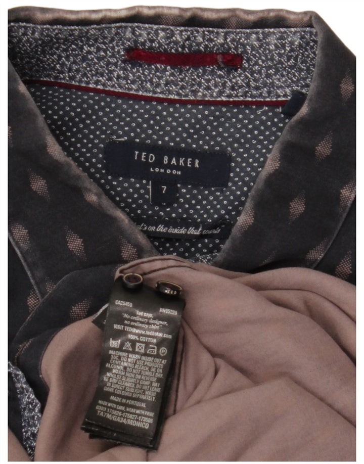 TED BAKER Camisa para hombre Talla 7 3XL Azul marino Algodón geométrico