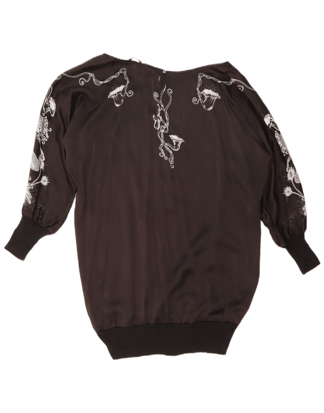 ZARA Mujer Top gráfico extragrande manga larga UK 44 Mediano Negro Floral