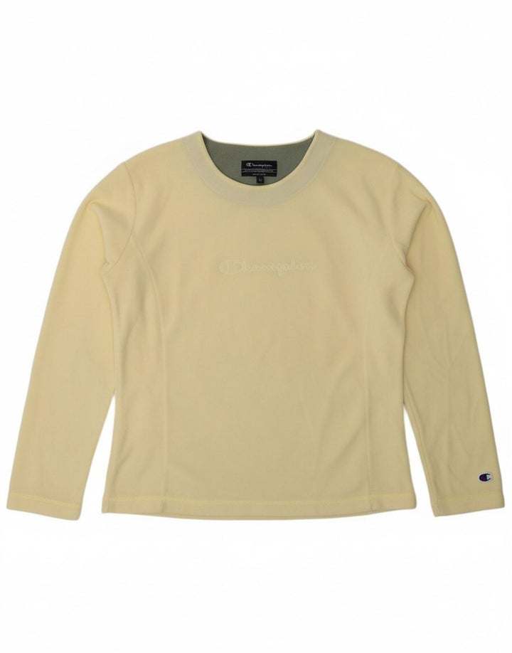 CHAMPION Womens Graphic Fleece Jumper UK 12 Medium Yellow Polyester