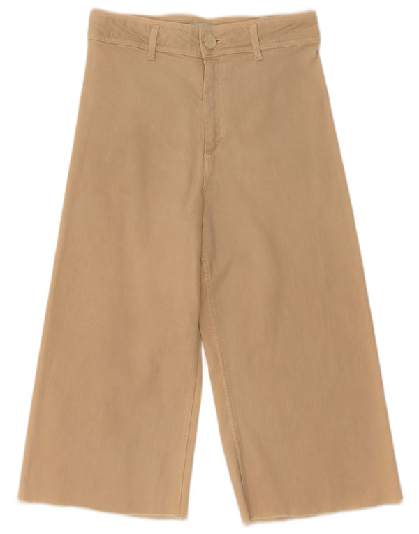 Zara Pantalones Capri de Pierna Ancha y Cintura Alta para Mujer EU 38 Small W28 L20 Beige