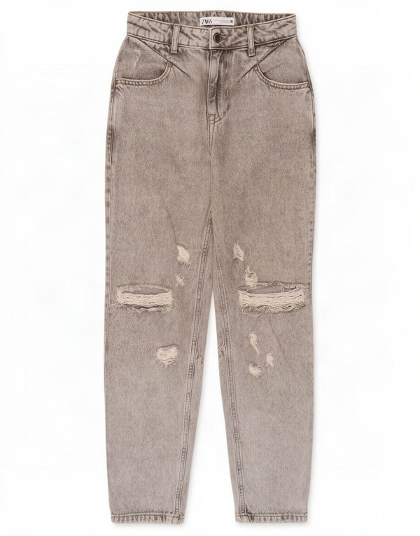 Zara Vaqueros cónicos desgastados de cintura alta para mujer EU 32 2XS W22 L27 Gris