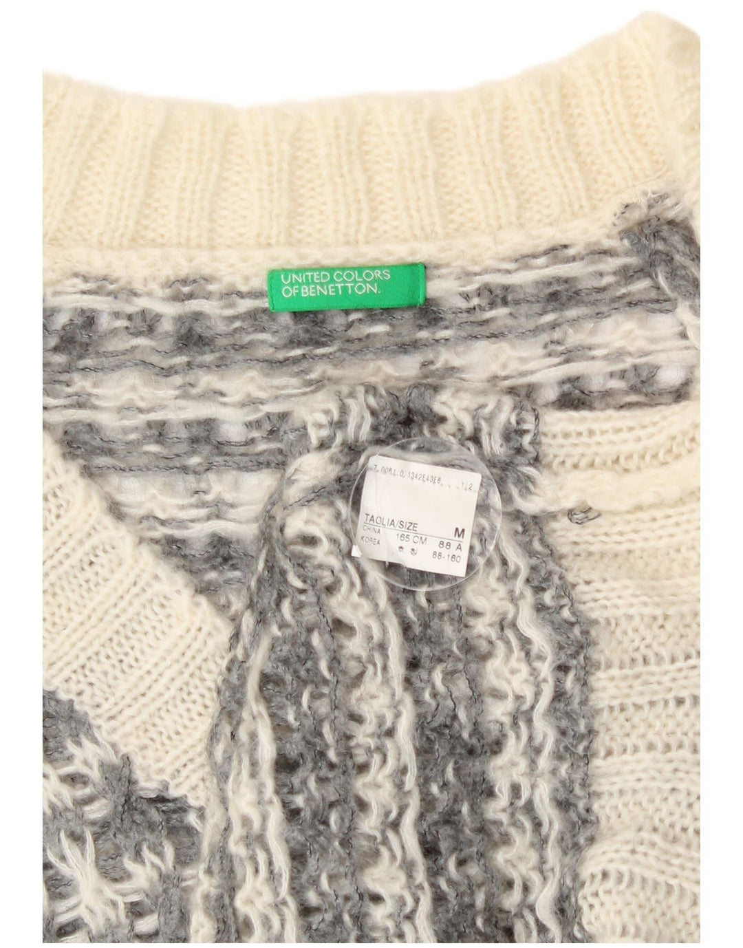 Benetton Jersey Con Cuello En V Para Mujer ES 44 Gris Medio Pata De Gallo