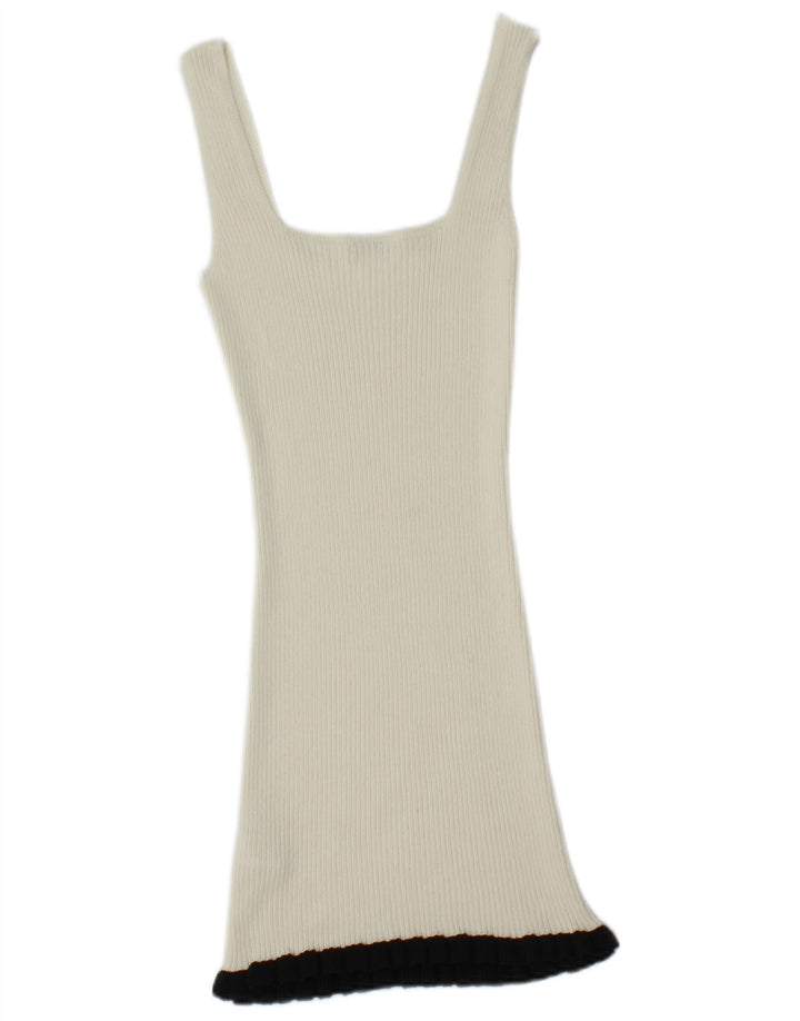 Zara Mujer Vestido Jersey Sin Mangas UK 8 Small Poliéster Blanco