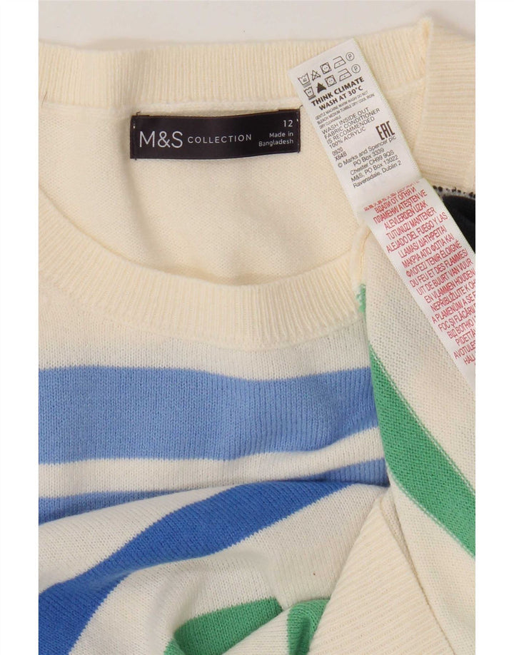Marks & Spencer - Jersey de cuello redondo para mujer, talla 40, talla mediana, color blanco a rayas
