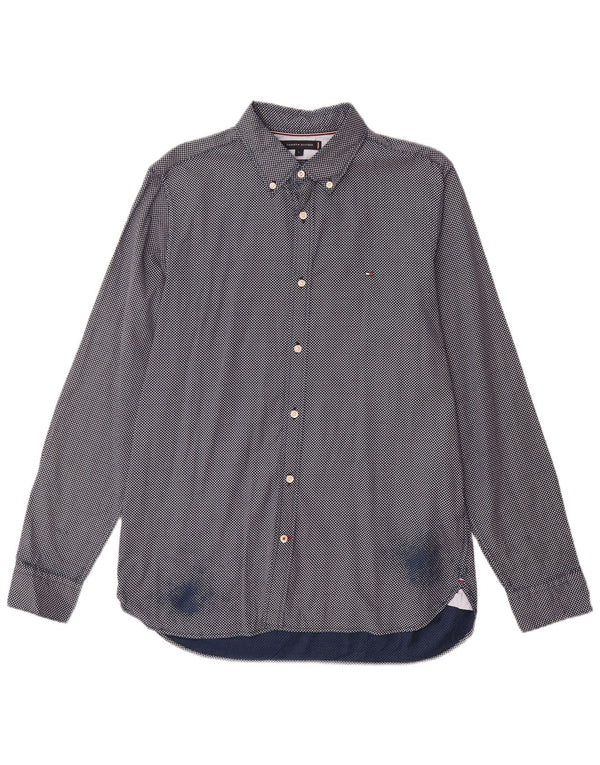 Camisa Tommy Hilfiger Flex Slim Fit para hombre de algodón geométrico azul marino grande