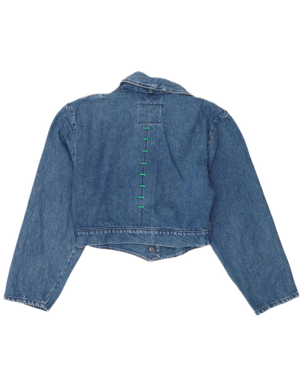 Vintage mujer crop denim chaqueta Reino Unido 10 pequeño algodón azul