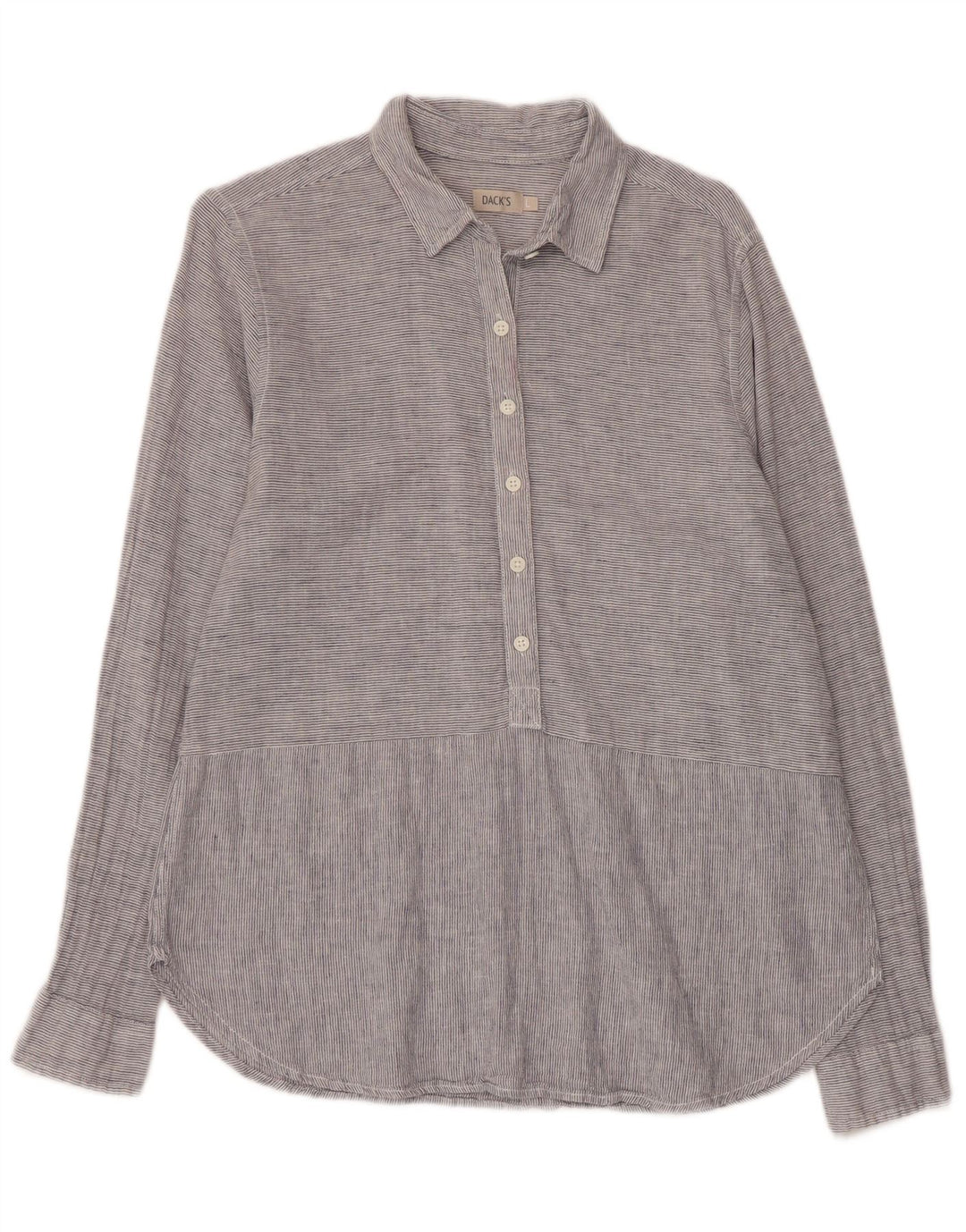 Dack's Camisa tipo pulóver para mujer UK 46 Grande Gris Lino a rayas