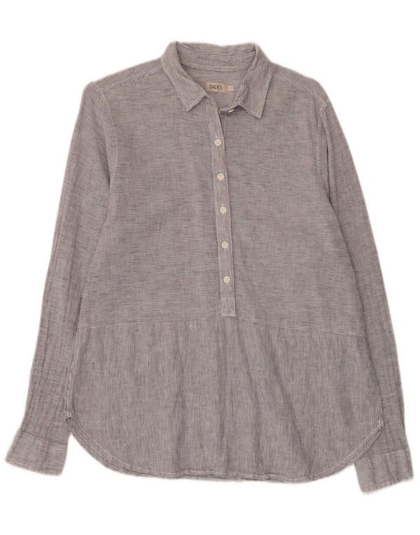 Dack's Camisa tipo pulóver para mujer UK 46 Grande Gris Lino a rayas