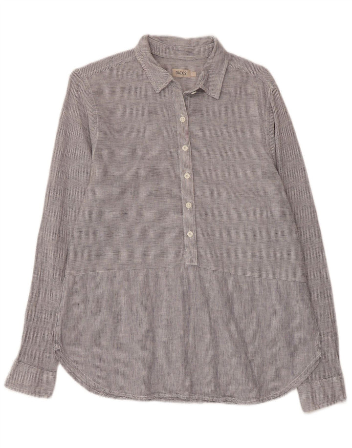 Dack's Camisa tipo pulóver para mujer UK 46 Grande Gris Lino a rayas