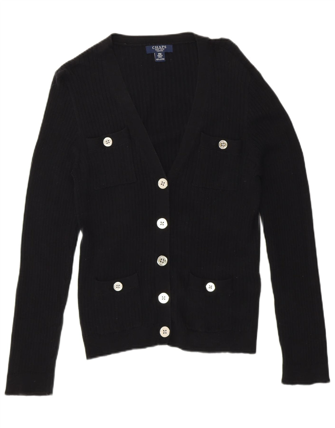 Chaps Suéter tipo cárdigan pequeño para mujer UK 14 Mediano Algodón negro