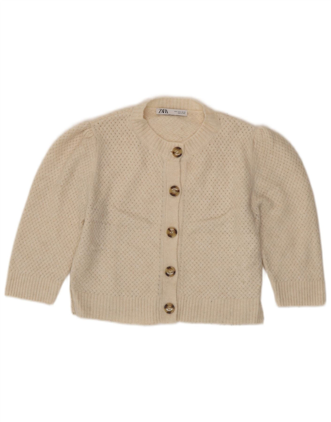 Zara Mujer Crop Cardigan Suéter UK 10 Small Beige Poliéster